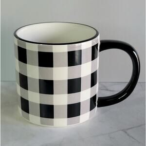 ROBERT STANLEY Black & White Buffalo Plaid Large Ceramic Coffee Mug Farmhouse